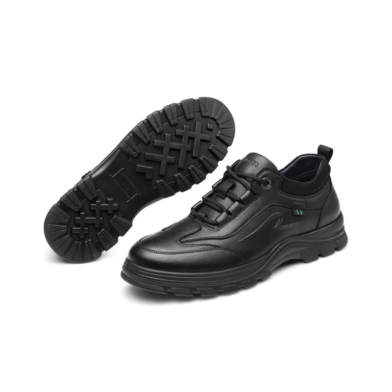 Strongman 3515 Men's Genuine Leather Sports Casual Shoes Black Everyday Commute Lightweight Unlined Shoes-4