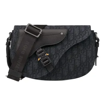 DIOR Printed Fabric With Grain Cow Leather Saddle Messenger Bag, Shoulder Bag, Crossbody Bag Unisex Black