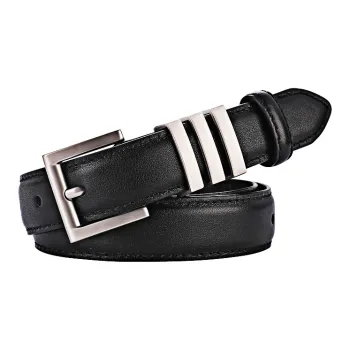 MUSTKOO Advanced Sensual Versatile Casual Cow Leather Slimming Silver Buckle, Pin Buckle Leather Belts Unisex