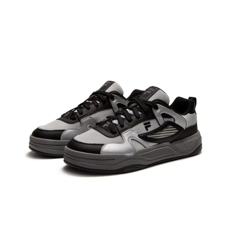 FILA FUSION BANK II Abrasion Resistant Breathable Low Top Skateboard Shoes Men's Silver Black-2