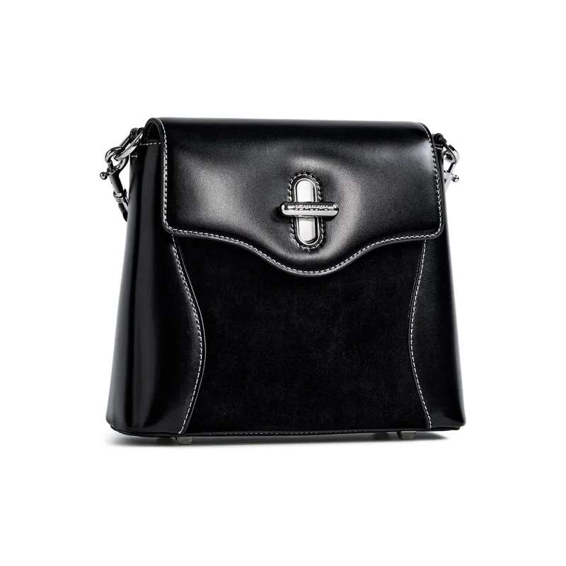 Cthulhu Cow Split Leather Modern Box Bag Patchwork Handbag Crossbody Bag Medium Size Women's Burgundy/Black-8