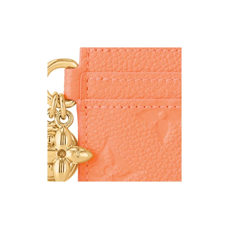 LOUIS VUITTON Leather Card Holder Women's Apricot-4