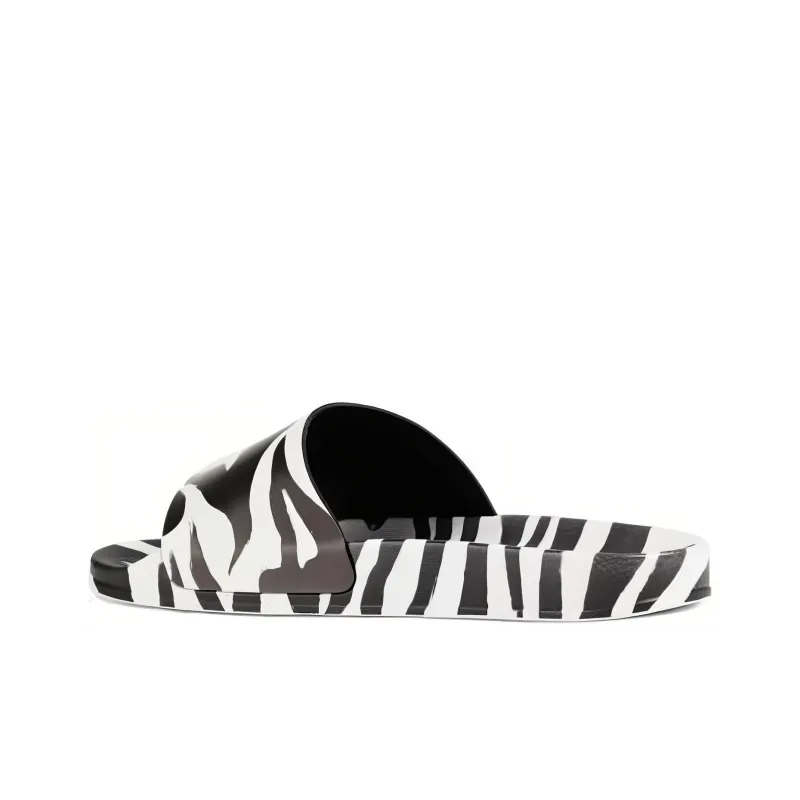 OFF WHITE Pool Slides Zebra Print Black White Blue Women's-3