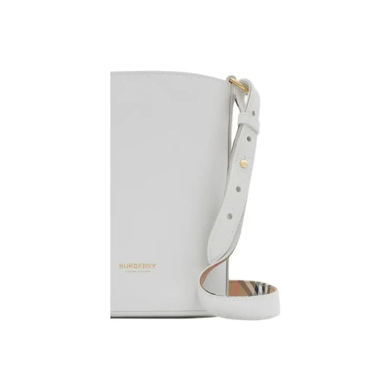 Burberry Textured Calfskin Bucket Bag Handbag Shoulder Bag Crossbody Bag Small Size Women's White-3