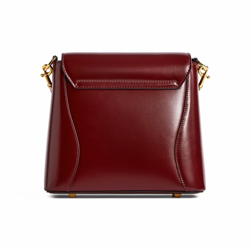 Cthulhu Cow Split Leather Modern Box Bag Patchwork Handbag Crossbody Bag Medium Size Women's Burgundy/Black-3