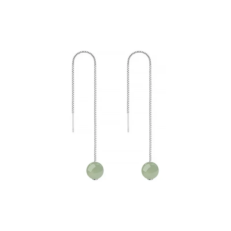 Mini&yaya S925 Silver Hetian Jade Earrings Women's Pale Greenish White Jade-0