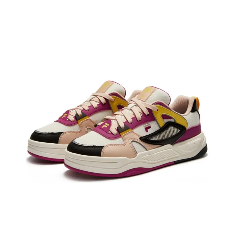 FILA FUSION BANK II Cushioning Wear-Resistant Low-Top Skateboard Shoes Women's Beige Purple Black-2
