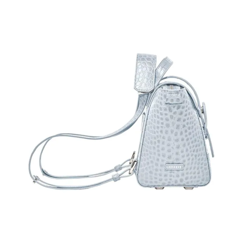 SENREVE Top Grain Cow Leather Crossbody Commute Crossbody Backpack Small Size Women's Light Blue-4