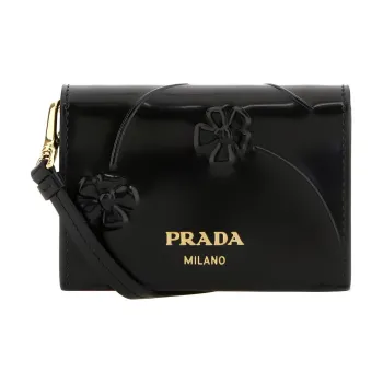 PRADA Leather Shoulder Bag Crossbody Bag Wallets Women's Black