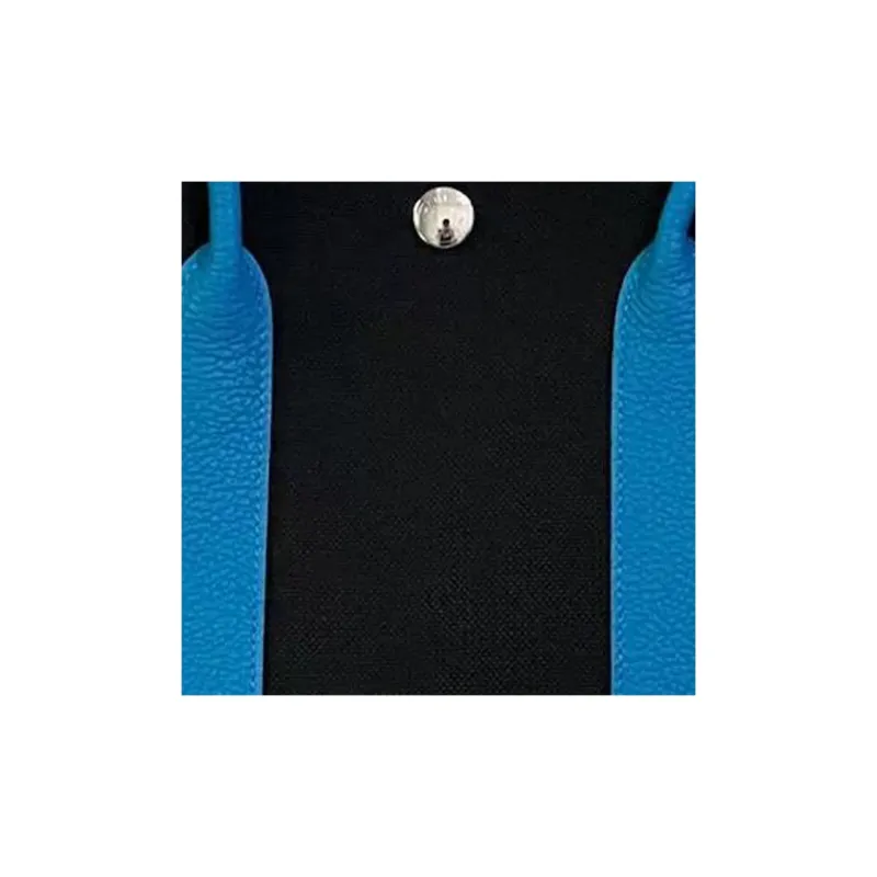 HERMES Garden Party Canvas With Negonda Calfskin Garden Bag, Canvas Bag, Handbag Unisex Black/Tanzania Blue-2