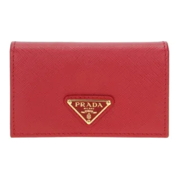 PRADA Saffiano Leather Card Holder Wallets Women's Red