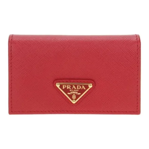 PRADA Saffiano Leather Card Holder Wallets Women's Red