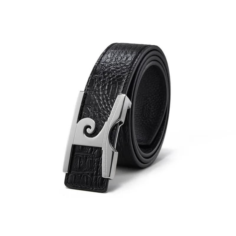 PIERRE CARDIN High End Plate Buckle Belt Top Grain Cow Leather Father Festival Dad Belt Men's Gunmetal 3.4cm-1