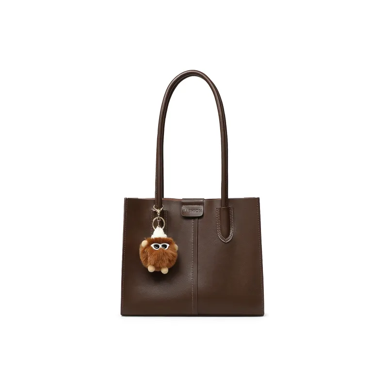 PT'SON Cow Leather With Synthetic Leather Underarm Handbag, Shoulder Bag Women's Coffee-2
