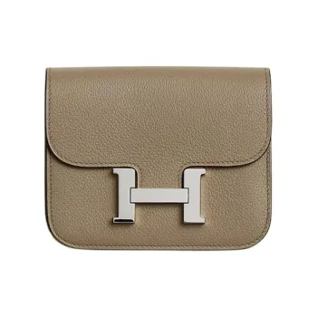 HERMES Constance Slim Evercolor Calfskin Fanny Pack Handheld Wallet Women's Malafa Beige
