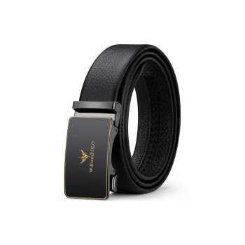 WilliamPOLO Top Grain Cow Leather Leather Belts Men's Gold Outer Buckle 3.5cm Width