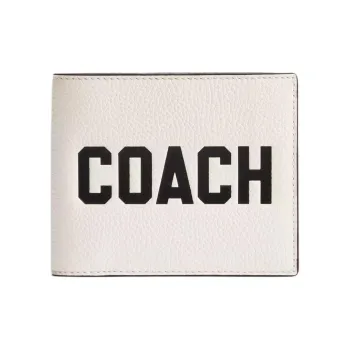 COACH 3 IN 1 Wallet Glossy Pebbled Leather Wallet Mini Unisex White