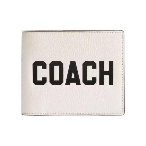 COACH 3 IN 1 Wallet Glossy Pebbled Leather Wallet Mini Unisex White