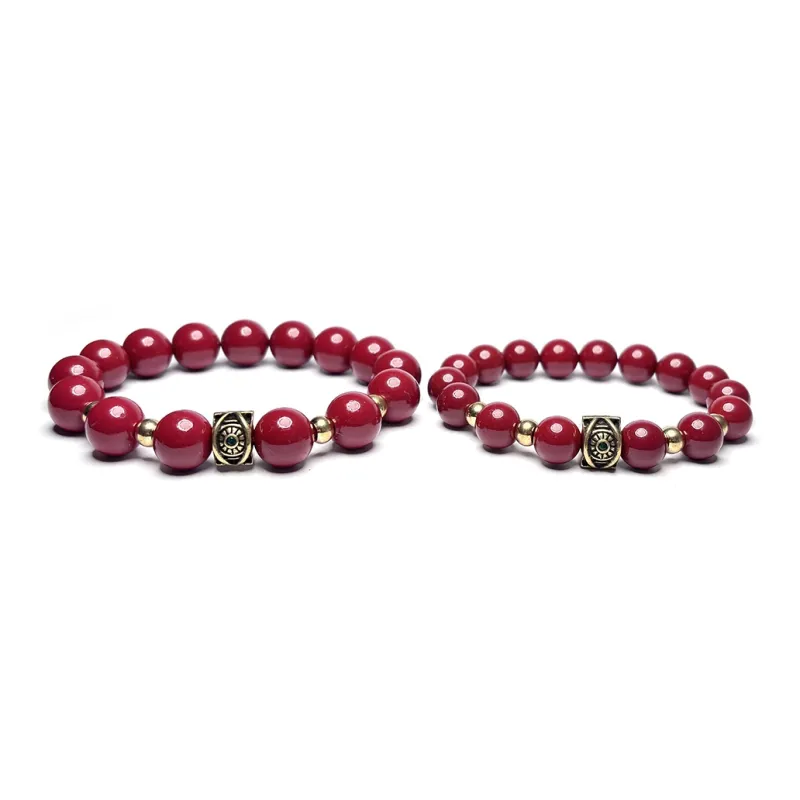 MOUNTAINS AND MANS Reconstructed Cinnabar Auspicious Fortune Beaded Bracelet Unisex-5