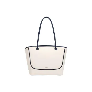 HONGU Cow Leather Tote Bag Shopping Bag Shoulder Bag Handbag Large Size Women's White & Blue