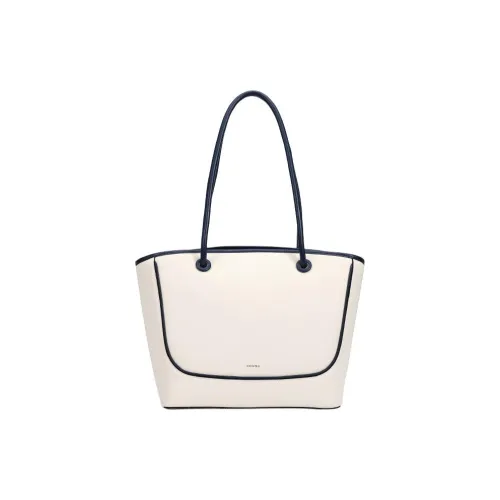 HONGU Cow Leather Tote Bag Shopping Bag Shoulder Bag Handbag Large Size Women's White & Blue