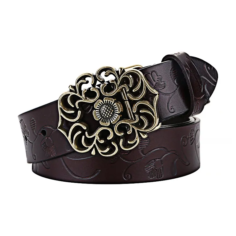 MUSTKOO Genuine Leather Wide Belt Vintage Plate Buckle Casual Versatile Leather Belts Women's-2