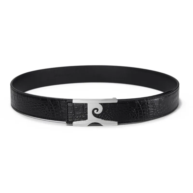 PIERRE CARDIN High End Plate Buckle Belt Top Grain Cow Leather Father Festival Dad Belt Men's Gunmetal 3.4cm-0