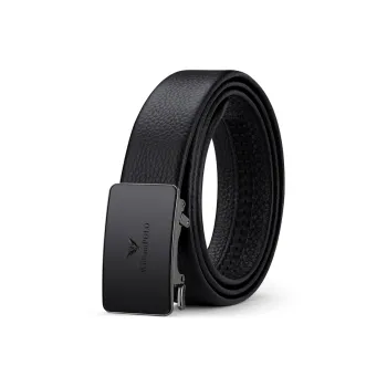 WilliamPOLO Cow Leather Leather Belts Men's Black Inward-Curling Hair 3.5cm Width