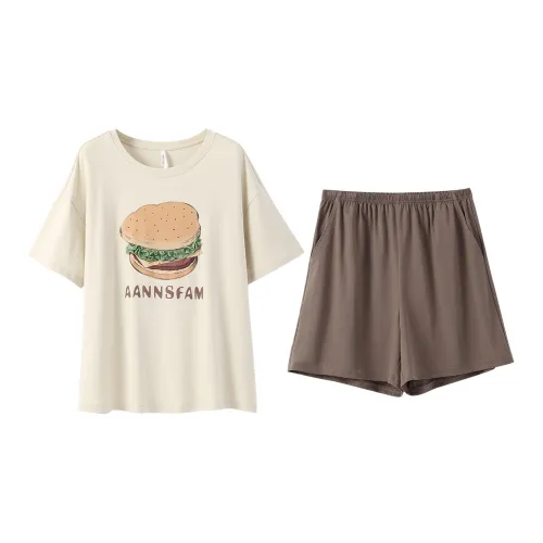 Aannsfam Pajama Set Women's Cream Apricot Yellow