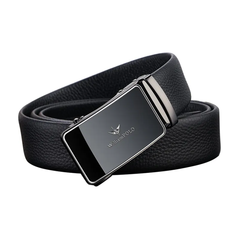 WilliamPOLO Cow Leather Top Grain Cow Leather Leather Belts Men's Silver Width 3.5cm-2