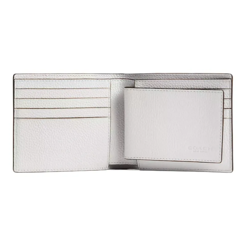 COACH 3 IN 1 Wallet Glossy Pebbled Leather Wallet Mini Unisex White-2