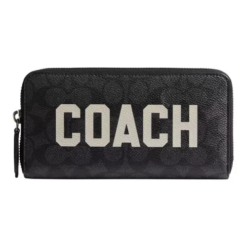 COACH Accordion Wallet Signature Coated Canvas With Exquisite Calfskin Wallet Small Size Unisex Charcoal Multicolor