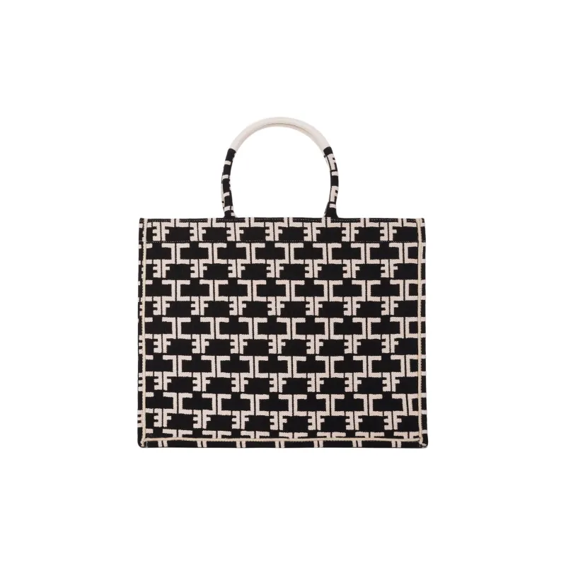 Elisabetta Franchi Viscose Tote Bag Shopping Bag Handbag Large Size Women's Black-1