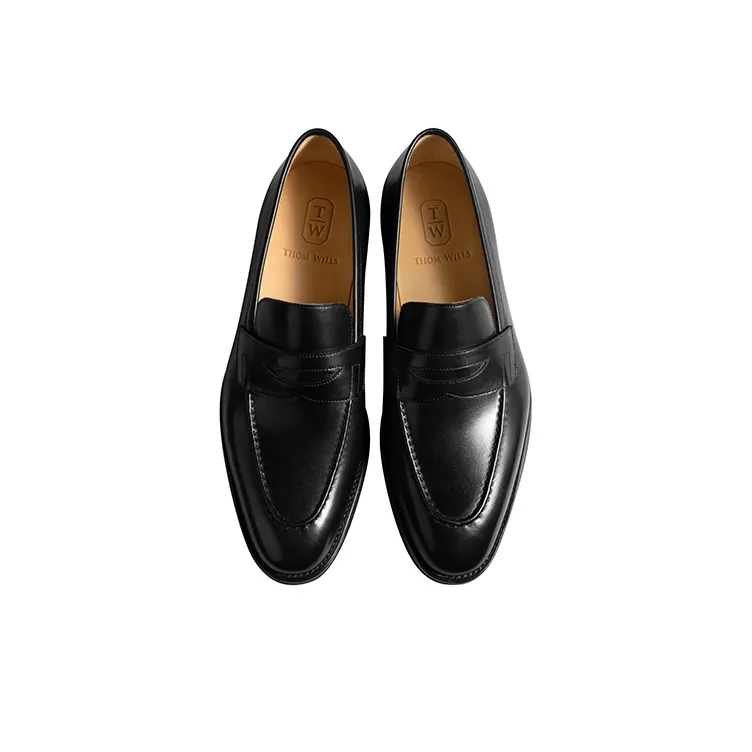 THOM WILLS British Business Calfskin Penny Loafers Casual Shoes Men's Black-2