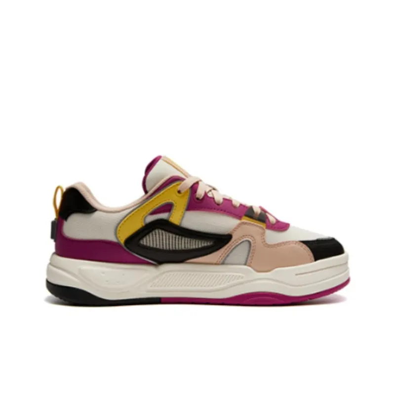 FILA FUSION BANK II Cushioning Wear-Resistant Low-Top Skateboard Shoes Women's Beige Purple Black-1
