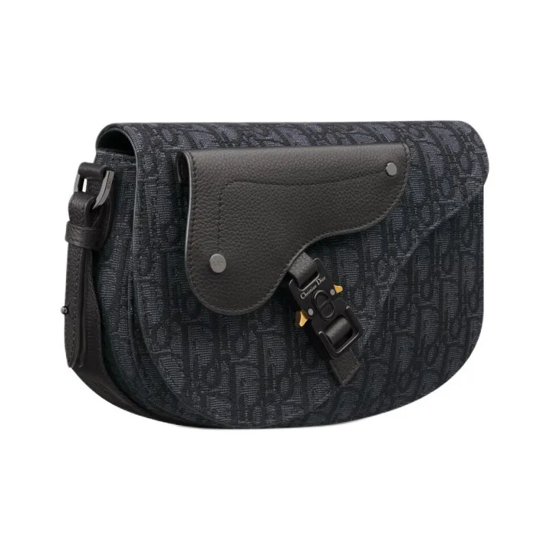 DIOR Printed Fabric With Grain Cow Leather Saddle Messenger Bag, Shoulder Bag, Crossbody Bag Unisex Black-2