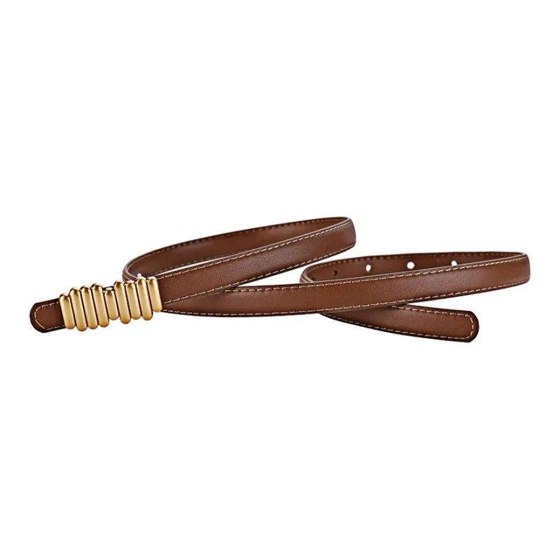 MUSTKOO Fashionable Versatile Genuine Leather Business Suit Decoration Thin Strap Leather Belts Women's Width 2.3cm-2
