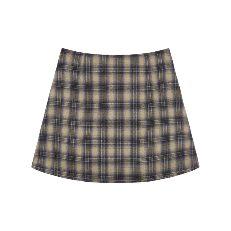 EPTISON WOMAN Casual Short Skirts Women's Blue Coffee Plaid-1