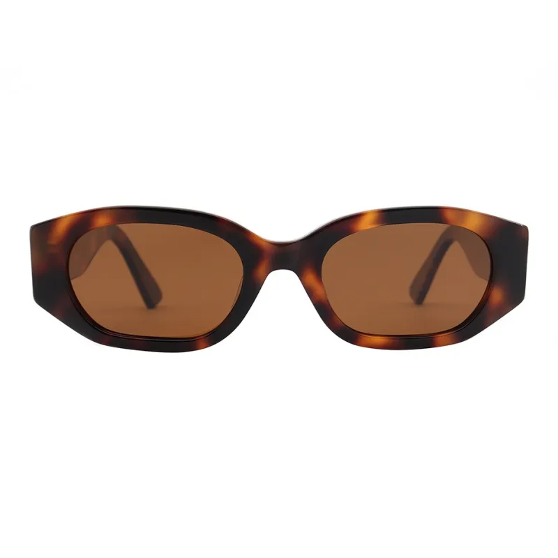 Pair Ponyo Plate Frame Square Sunglasses Unisex Gray Brown-7
