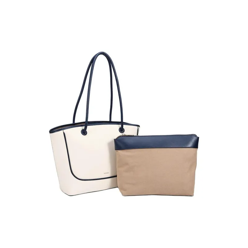 HONGU Cow Leather Tote Bag, Shopping Bag, Shoulder Bag, Handbag Tubas Women's White & Blue-1
