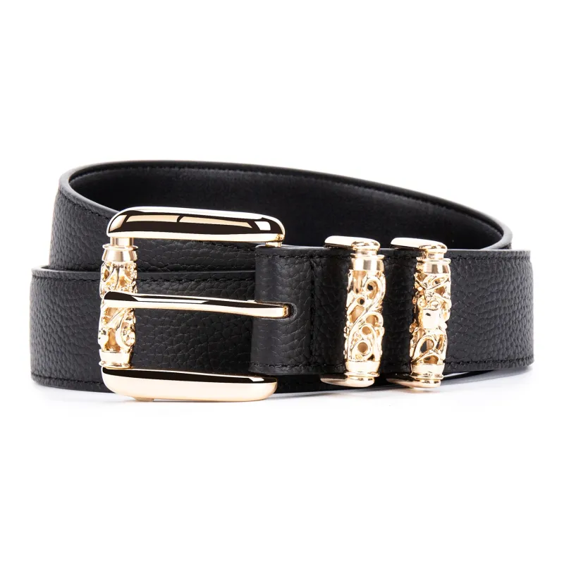 FORTEI Cow Leather Y2K Belt Unisex Black Width 3.3CM Gift Box Set-9