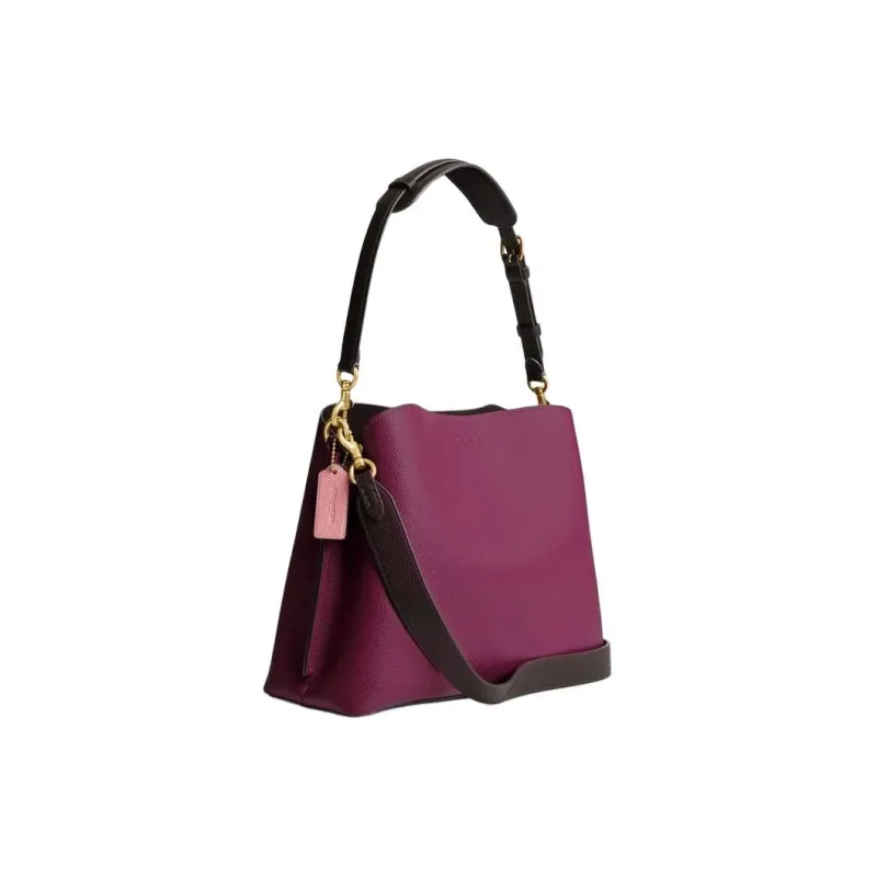 COACH Willow Polished Grain Leather Bucket Bag, Handbag, Shoulder Bag Women's Purple-1