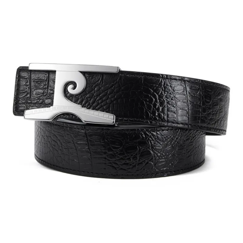 PIERRE CARDIN High End Plate Buckle Belt Top Grain Cow Leather Father Festival Dad Belt Men's Gunmetal 3.4cm-2