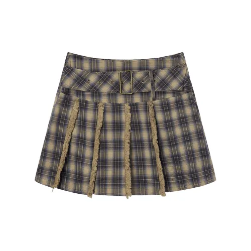 EPTISON WOMAN Casual Short Skirts Women's Blue-Khaki Plaid