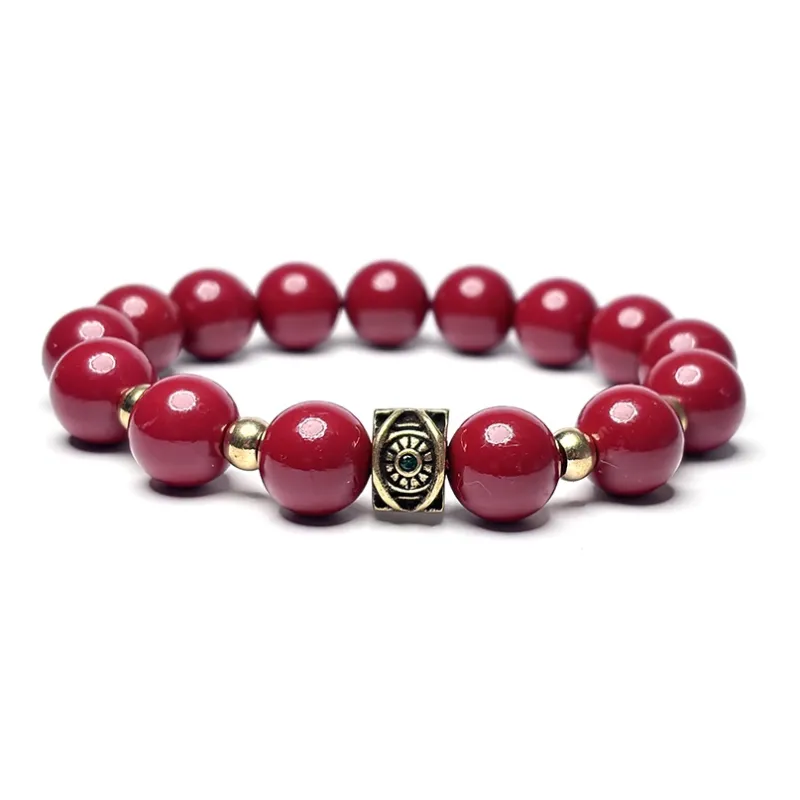 MOUNTAINS AND MANS Reconstructed Cinnabar Auspicious Fortune Beaded Bracelet Unisex-0