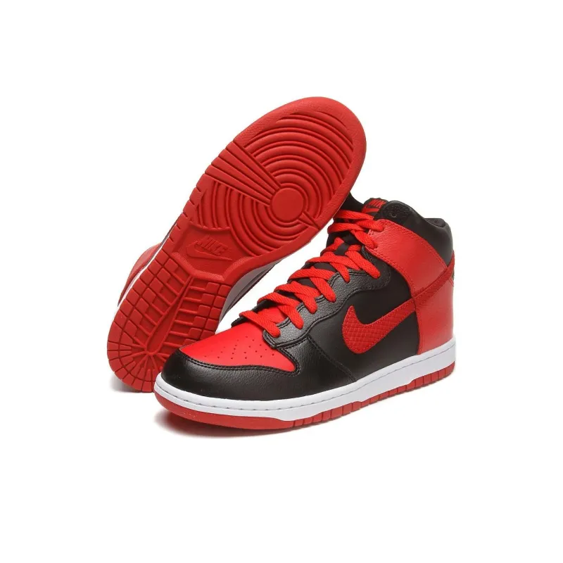 Nike Dunk High Anti-Slip Wear-Resistant High-Top Skateboard Shoes Men's Black Red-2