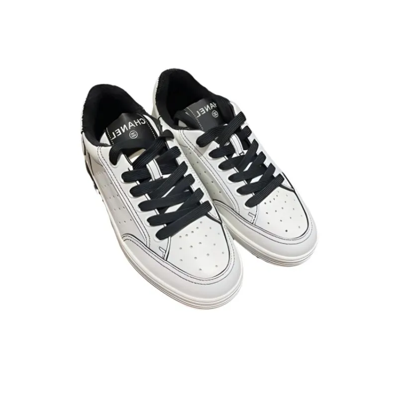 CHANEL Low Top Skateboard Shoes Women's White Black-1