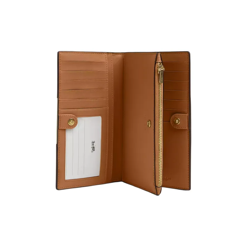 COACH Slim Wallet Coated Canvas With Smooth Leather Wallet Small Size Women's Light Khaki & White-1
