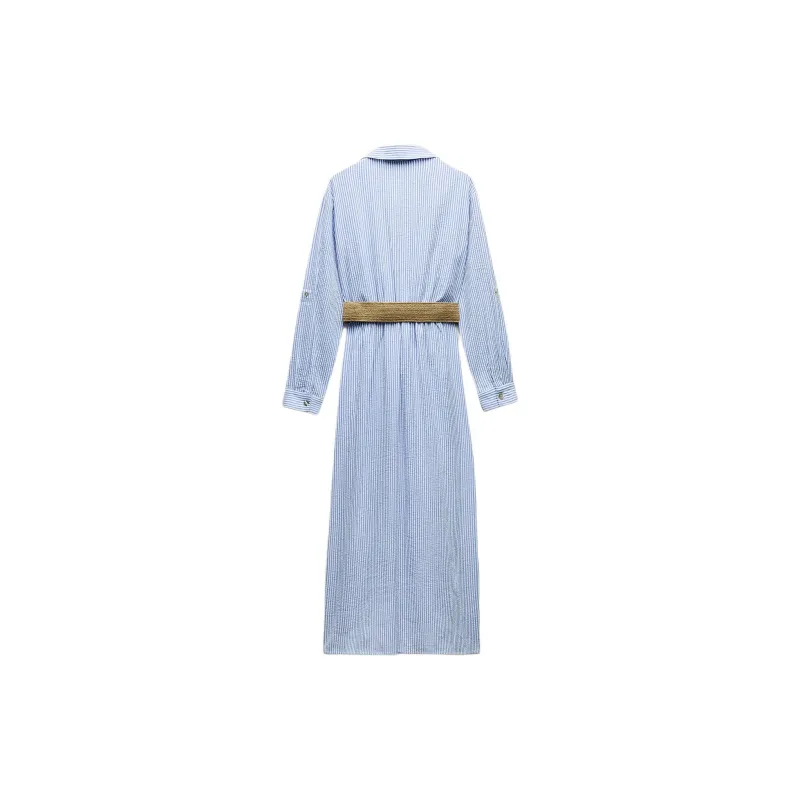 ZARA Long Sleeved Dress Women's Blue-1