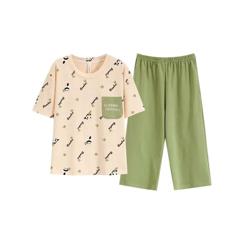 Pretty Lady Pajama Set Women's Apricot Green-0